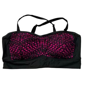 Torrid Plus Size 3 3X Black Hot Pink Laser Cut Geometric Bandeau Bikini Swim Top